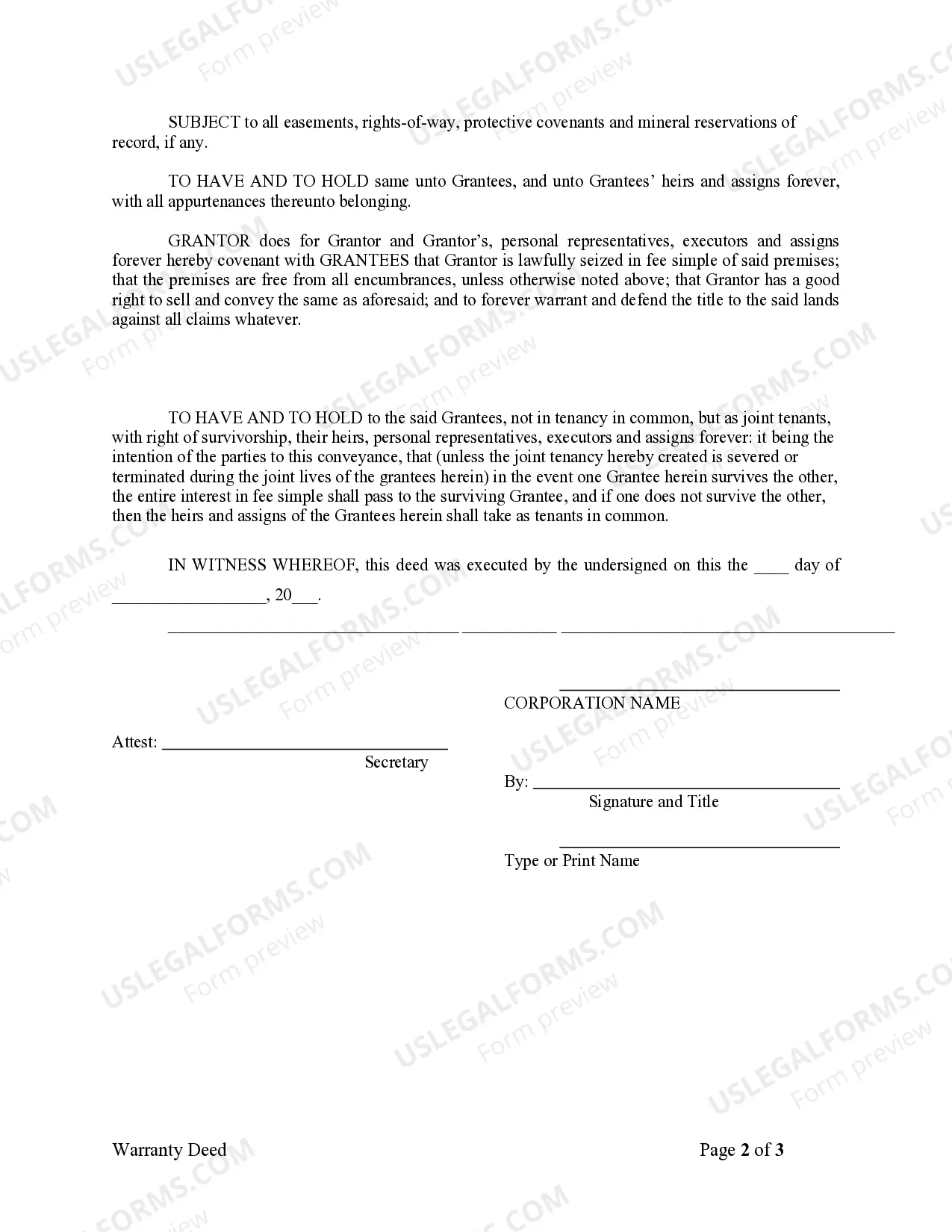 Preview Warranty Deed from Corporation to Two Individuals