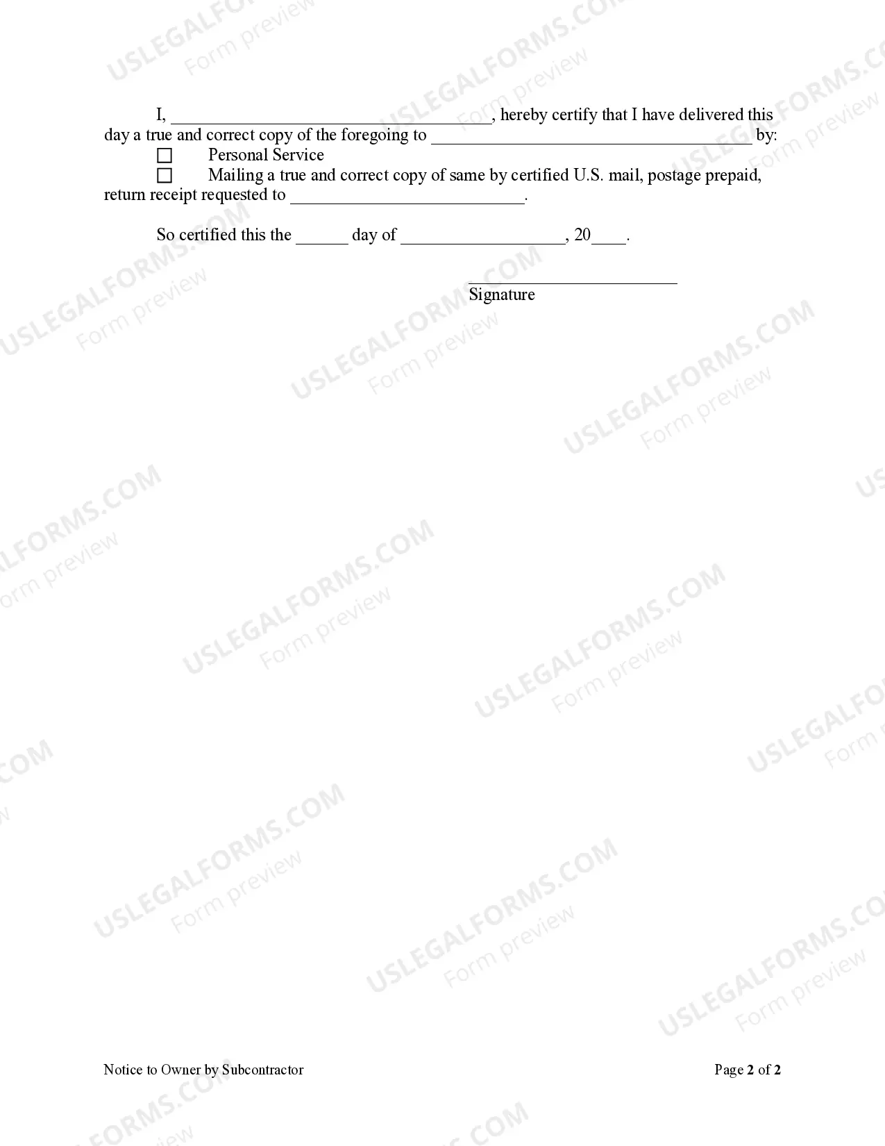 Preview Notice to Owner by Subcontractor - Individual