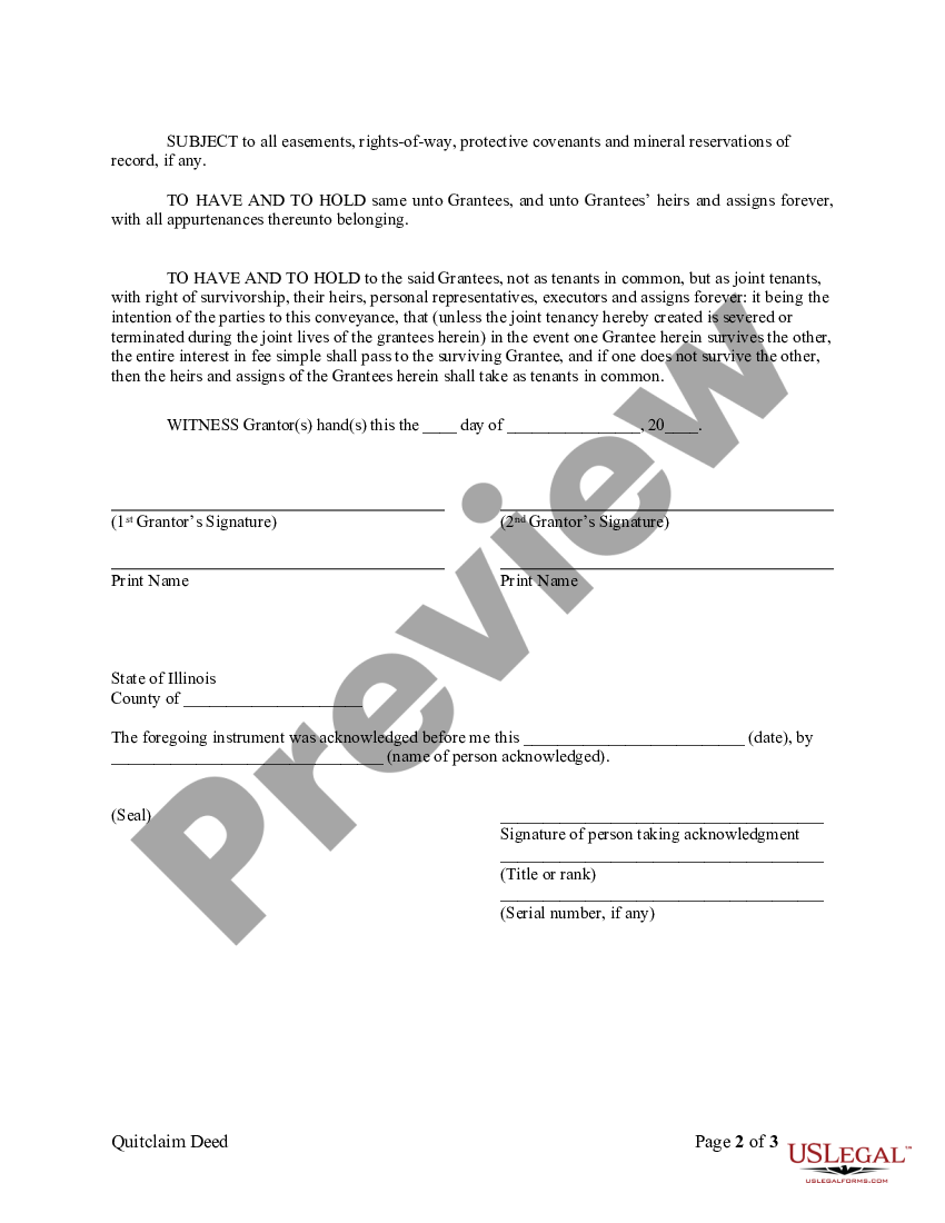 Illinois Quitclaim Deed From Husband And Wife To Husband And Wife 