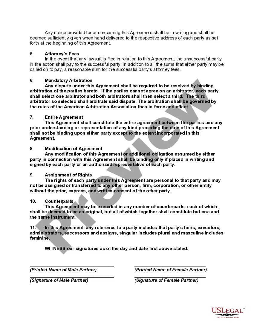 Get Agreement between Parties Living Together but Remaining Unmarried with Regard to Sale of Residence Preview Agreement between Parties Living Together but Remaining Unmarried with Regard to Sale of Residence
