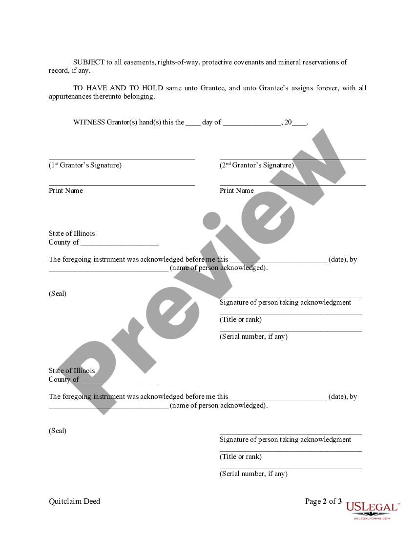 Illinois Quitclaim Deed From Husband And Wife To An Individual Quitclaim Deed Form Us Legal 0416