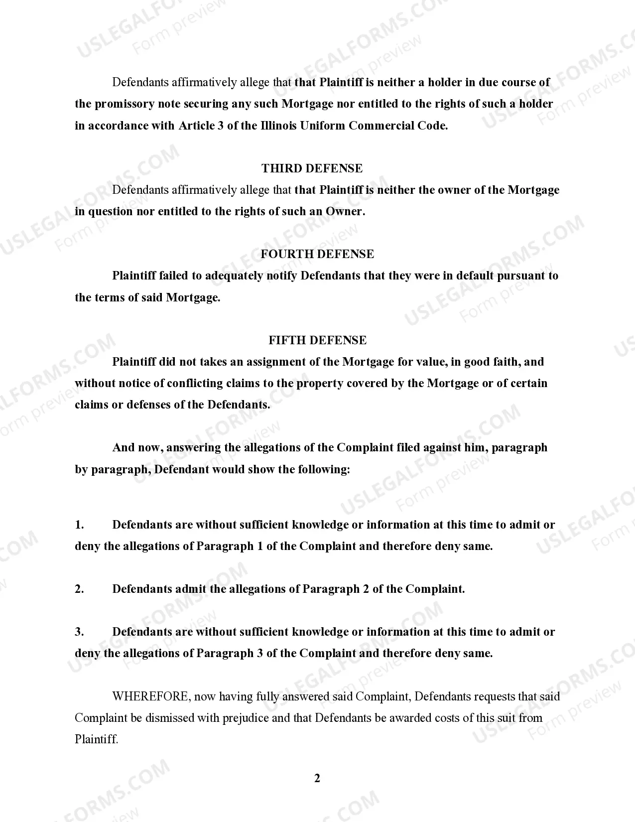 Preview Answer to Complaint for Judicial Foreclosure