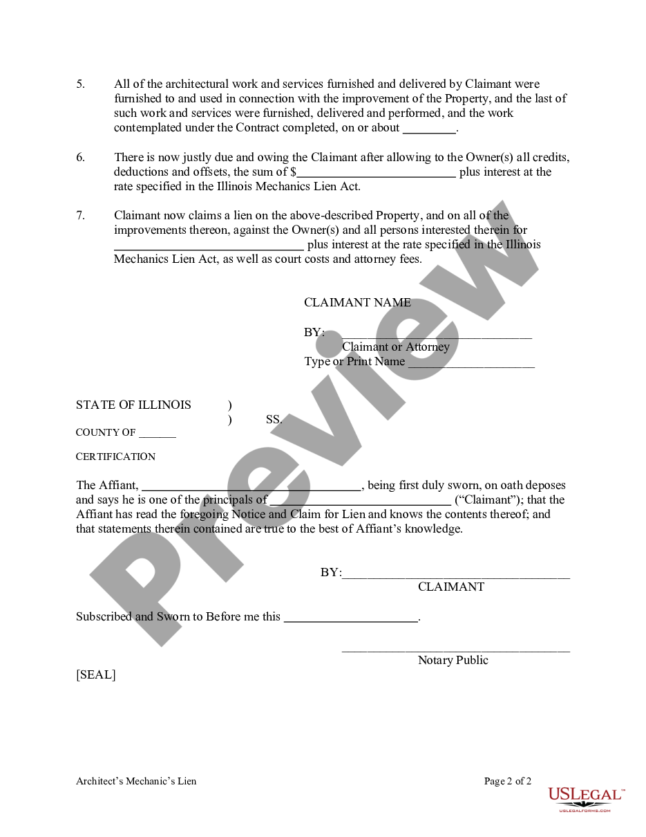 page 1 Architect - Mechanic's Lien - Notice and Claim - Corporation or LLC preview