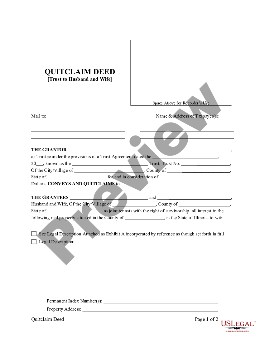 Illinois Quitclaim Deed Trust To Husband And Wife Us Legal Forms 2179