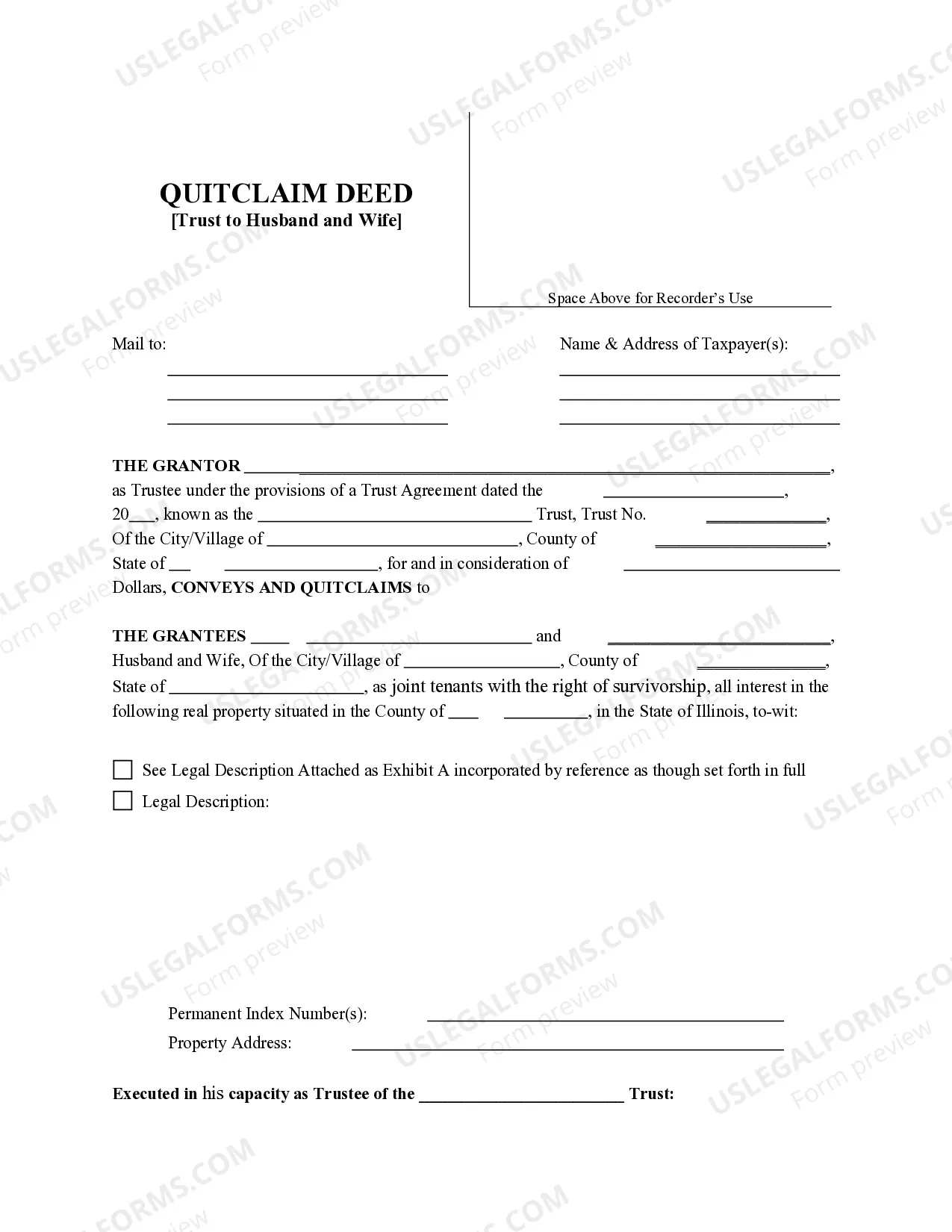 Preview Quitclaim Deed - Trust to Husband and Wife