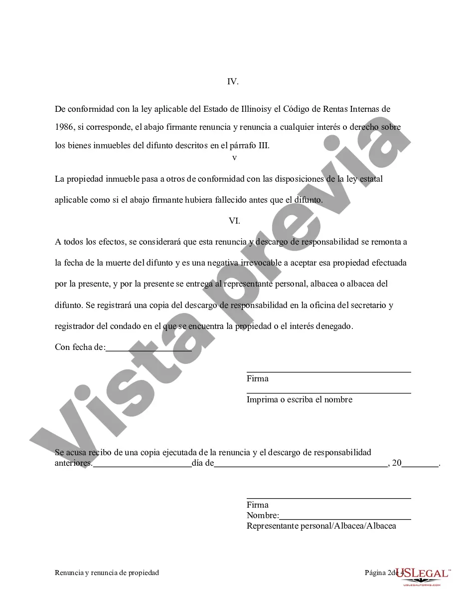 Preview Illinois Renuncia y Descargo de Responsabilidad de Intereses de Bienes Raíces