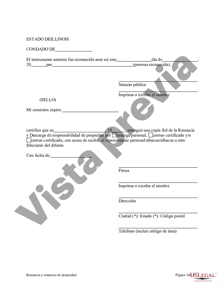 Preview Illinois Renuncia y Descargo de Responsabilidad de Intereses de Bienes Raíces