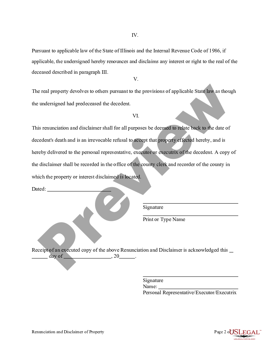 page 1 Illinois Renunciation and Disclaimer of Real Property Interest preview