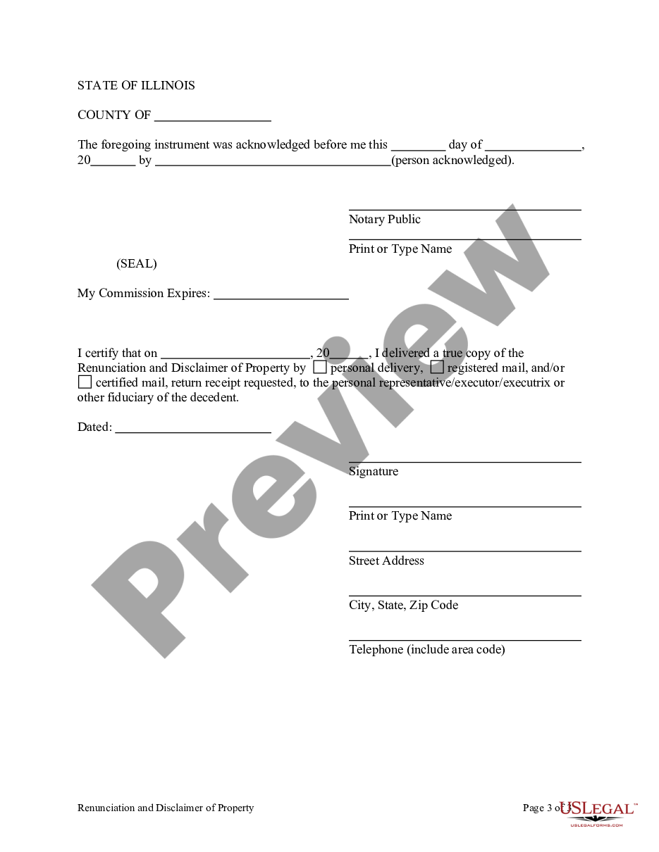 form Illinois Renunciation and Disclaimer of Real Property Interest preview