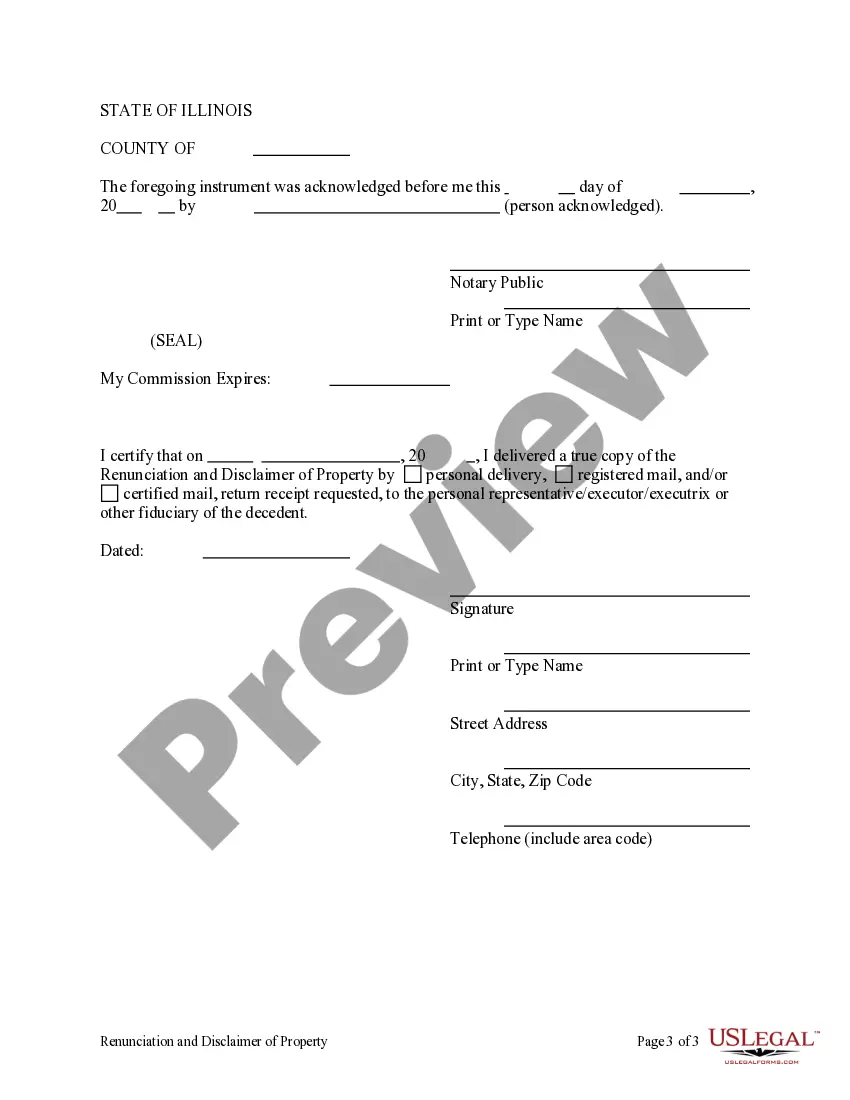 Preview Illinois Renunciation and Disclaimer of Real Property Interest