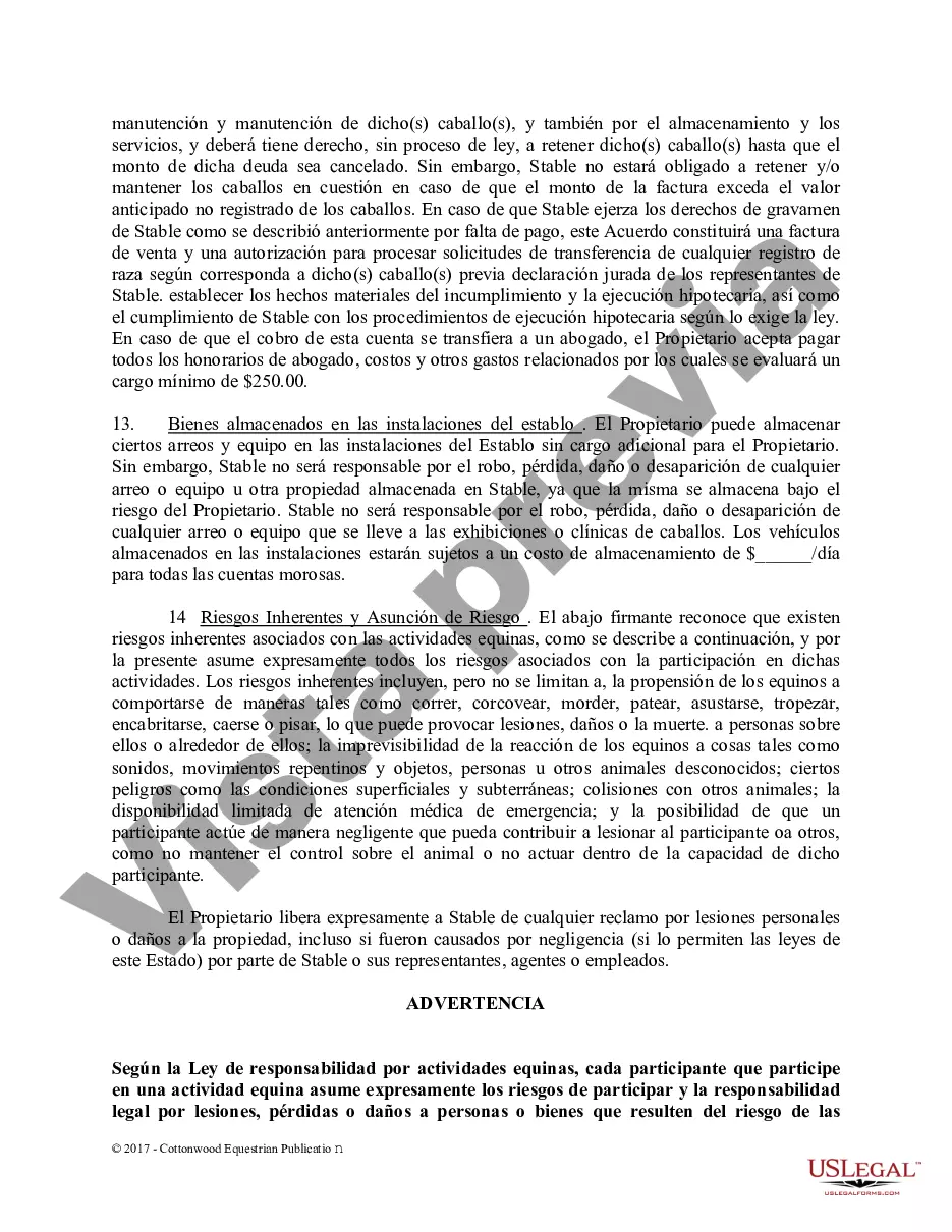 Preview Acuerdo de establo de embarque - Formularios equinos de caballos