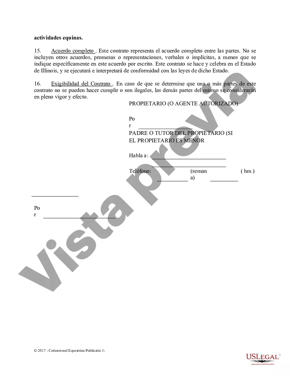 Preview Acuerdo de establo de embarque - Formularios equinos de caballos