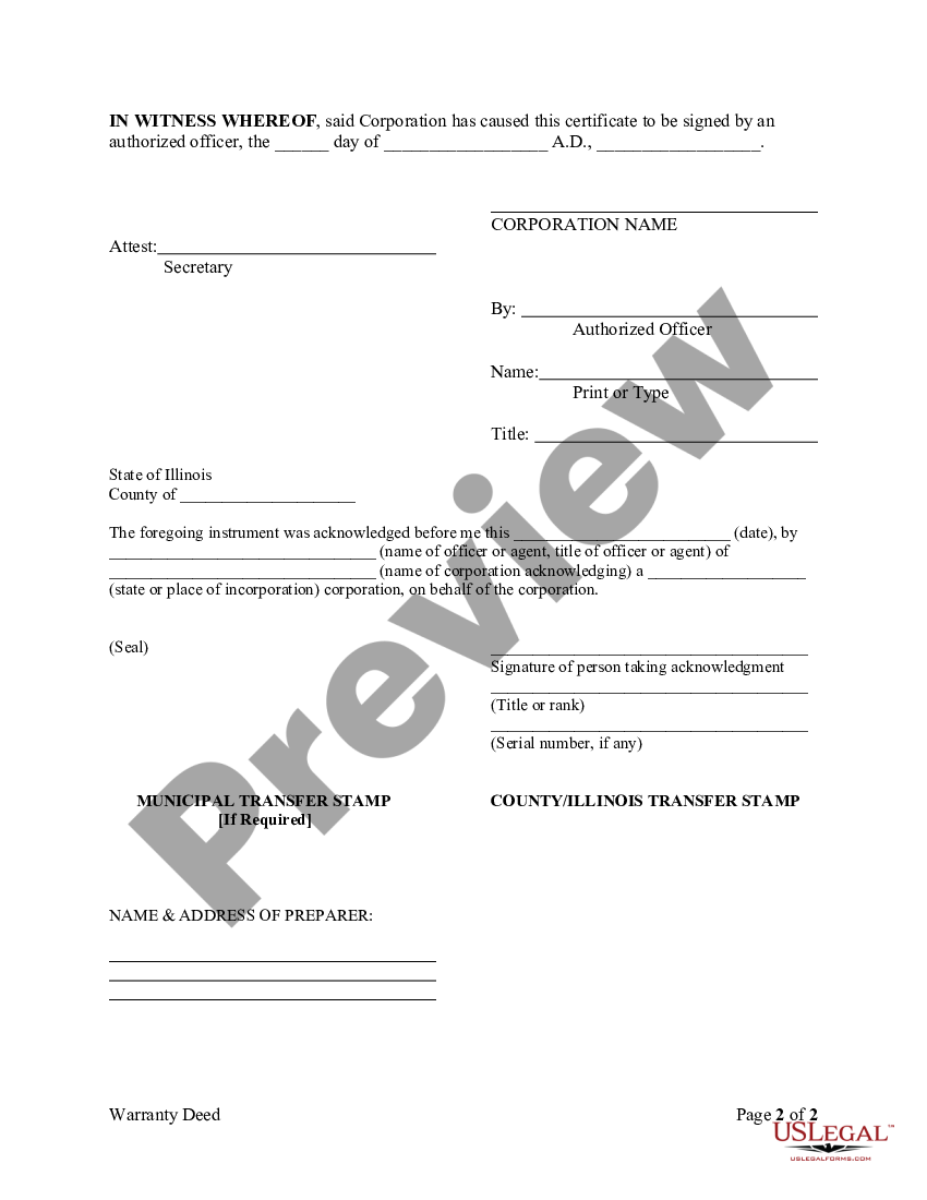 Illinois Warranty Deed Corporation To Trust Us Legal Forms 5754