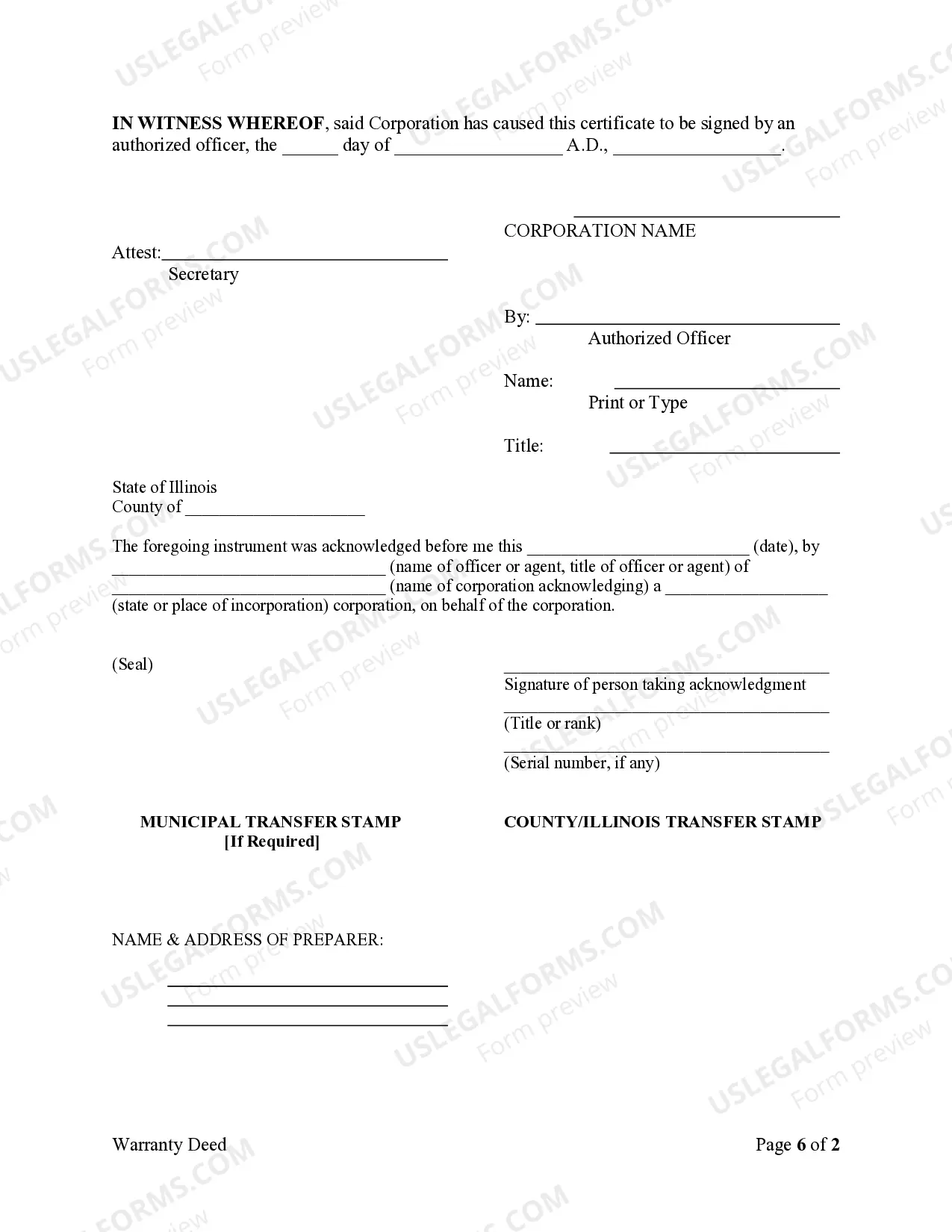 Preview Warranty Deed - Corporation to Trust