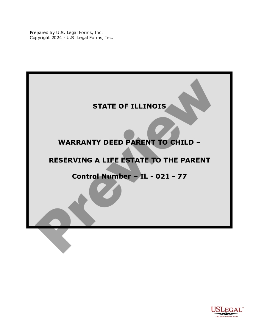 Illinois Warranty Deed to Child Reserving a Life Estate in the Parents