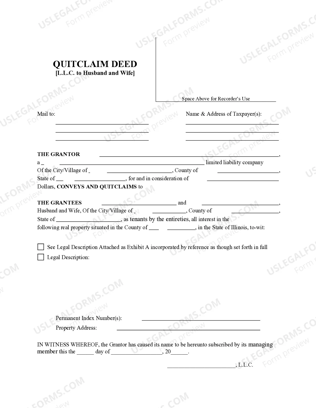 Preview Quitclaim Deed - Limited Liability Company to Husband and Wife