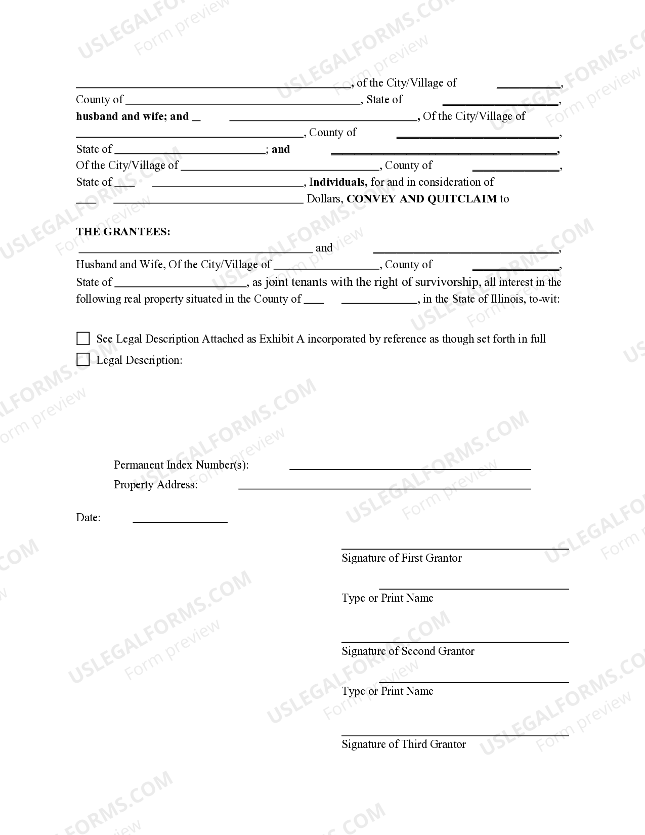 Illinois Quitclaim Deed Husband - Husband Wife Spouses | US Legal Forms