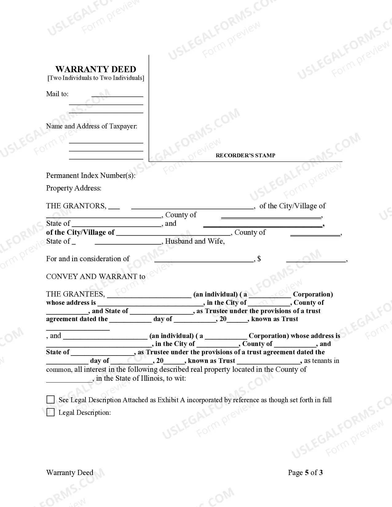 Preview Warranty Deed - Two Individuals to Two Trusts