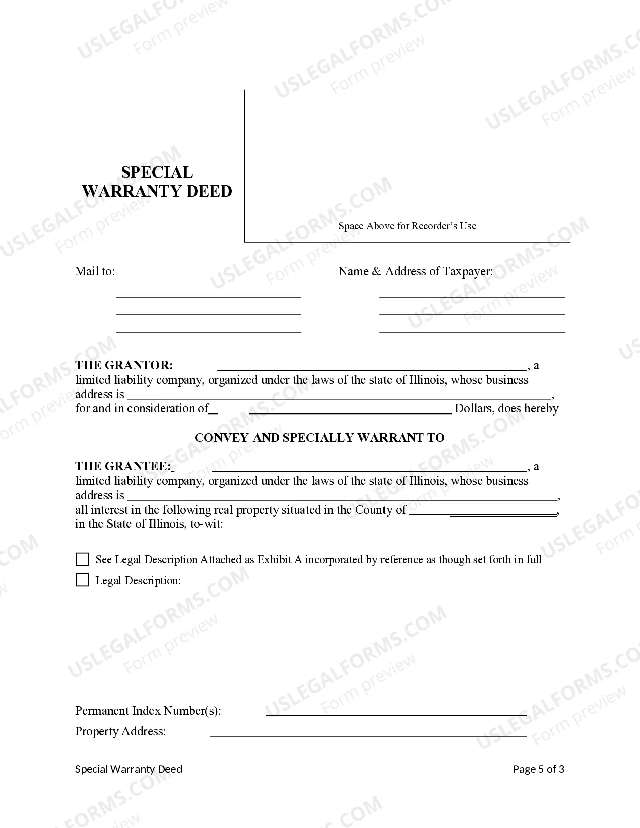 Preview Special Warranty Deed - Limited Liability Company to Limited Liability Company