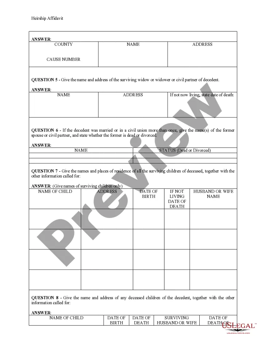Get Heirship Affidavit - Descent Preview Heirship Affidavit - Descent