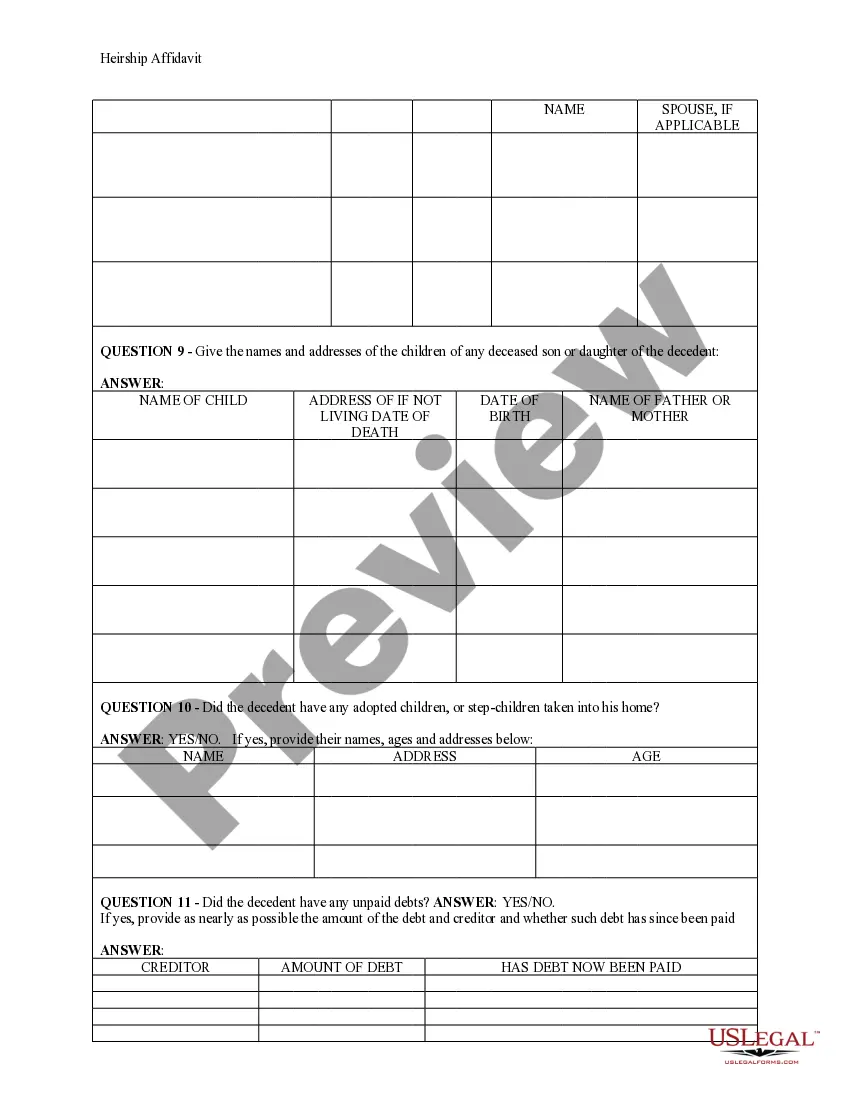 Get Heirship Affidavit - Descent Preview Heirship Affidavit - Descent