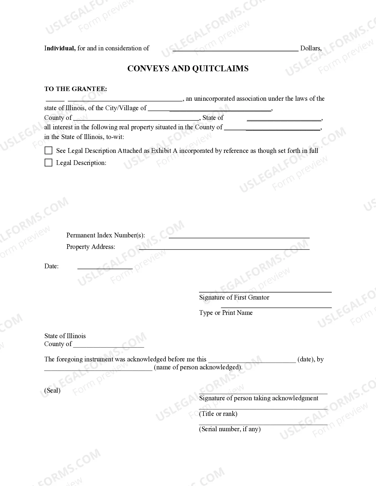 Preview Quitclaim Deed - Individual to an Unincorporated Association.