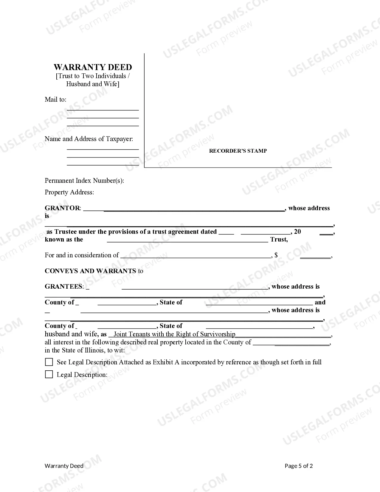 Preview Warranty Deed - Trust to Two Individuals / Husband and Wife