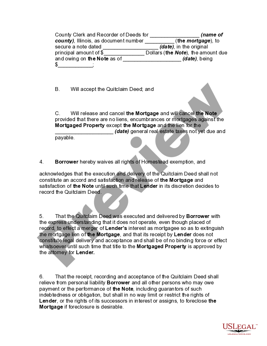 Cook Illinois Estoppel Affidavit and Agreement for Deed in Lieu of
