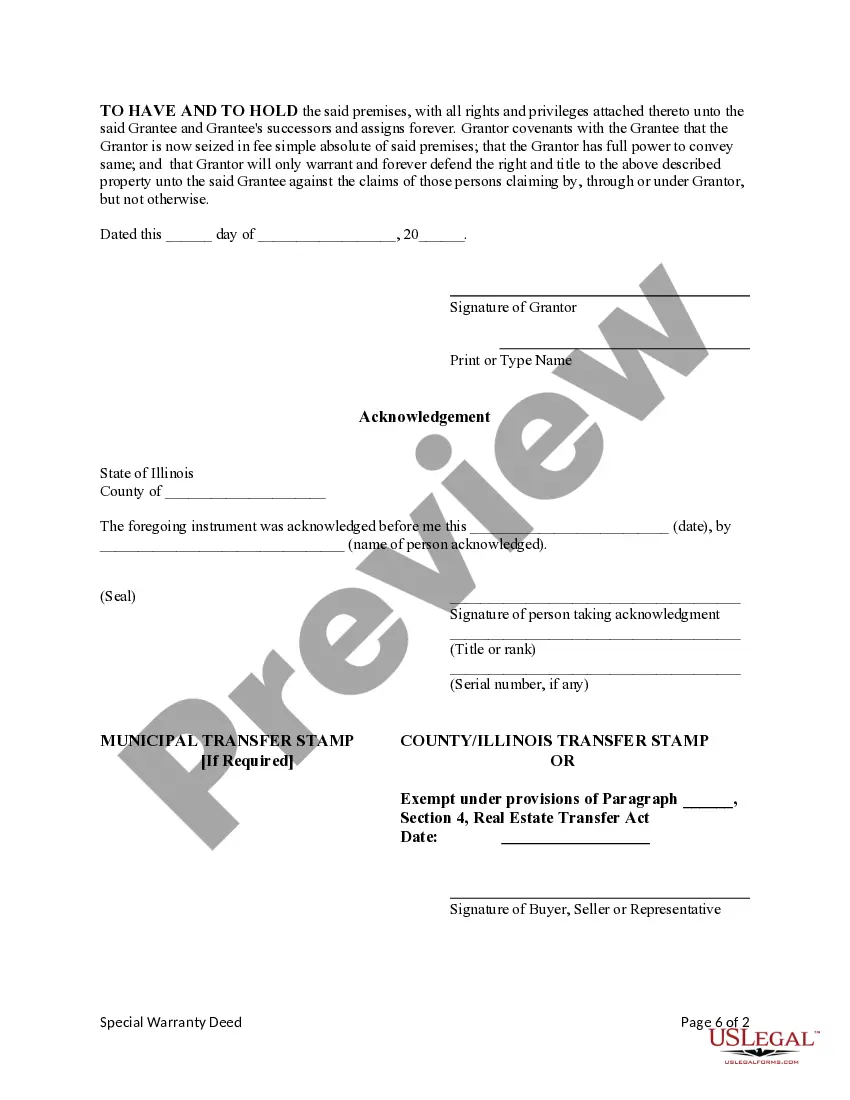 Preview Special Warranty Deed from an Individual Grantor to Non-Profit Corporation as Grantee with Reserved LIfe Estate