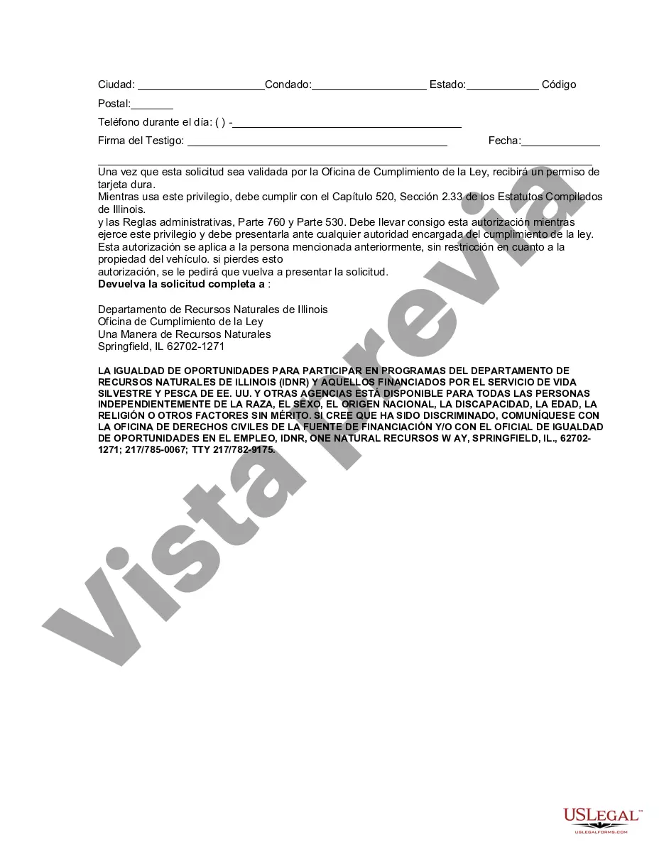 Preview Permiso de acceso al sitio de cazadores discapacitados para Illinois