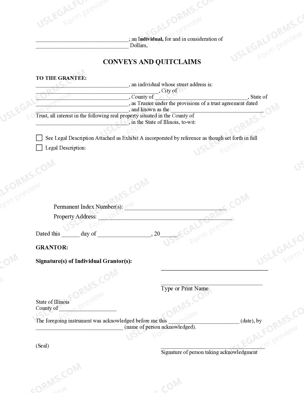 Preview Quitclaim Deed from an Individual to a Trust