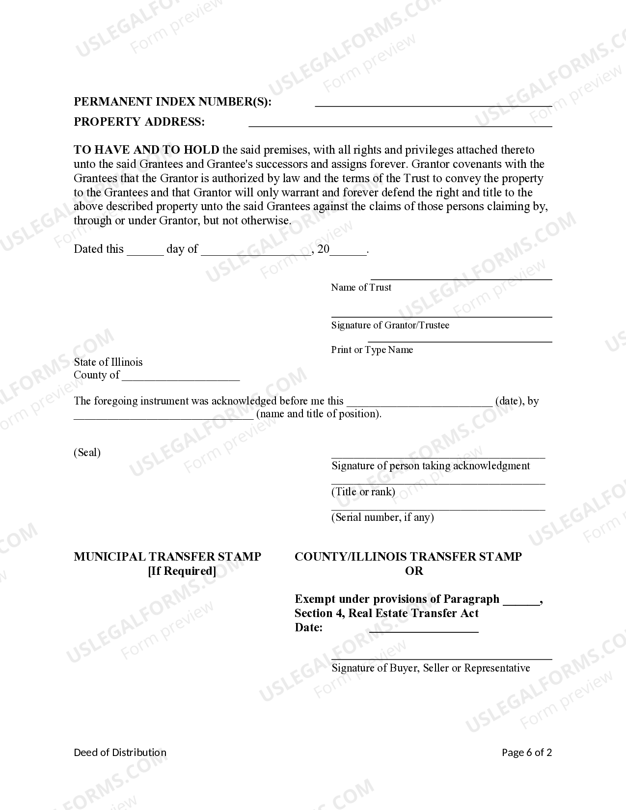 Illinois Deed of Distribution from Trust to Four Individuals Trust