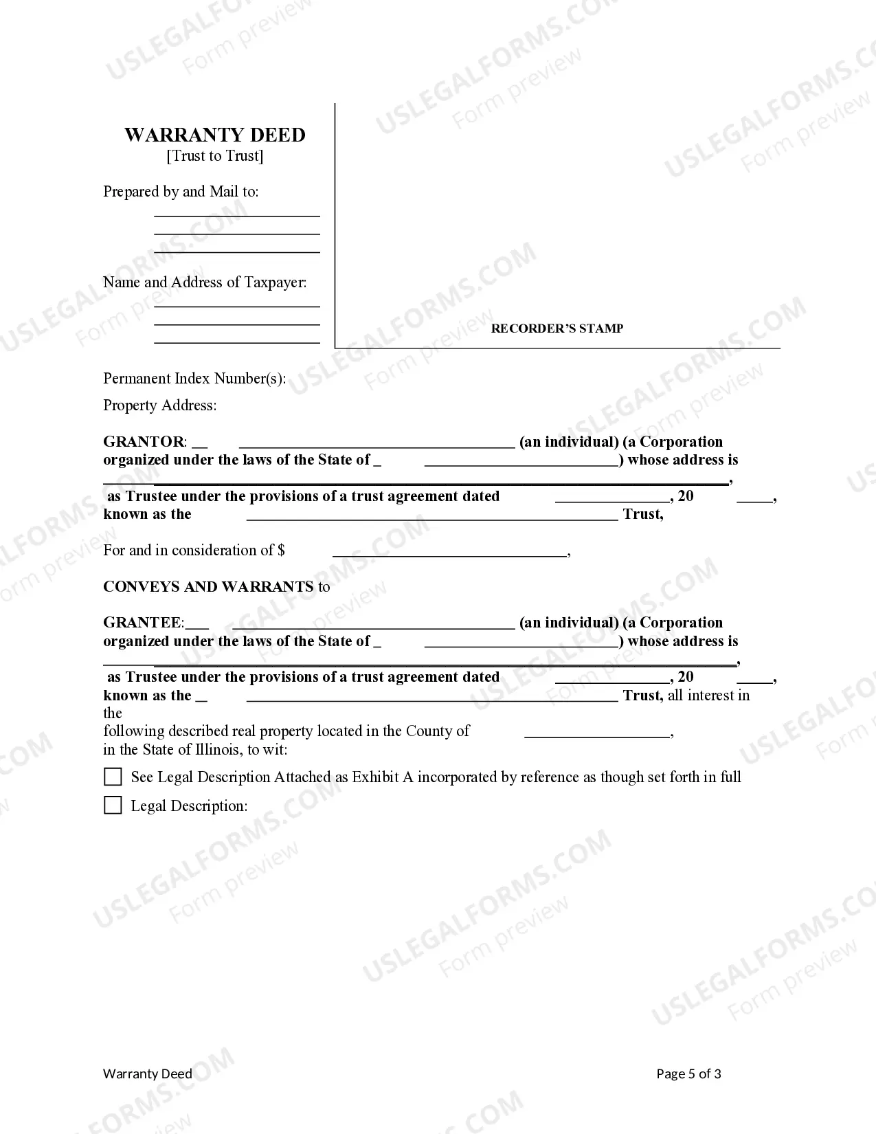 Preview Warranty Deed from a Trust to a Trust