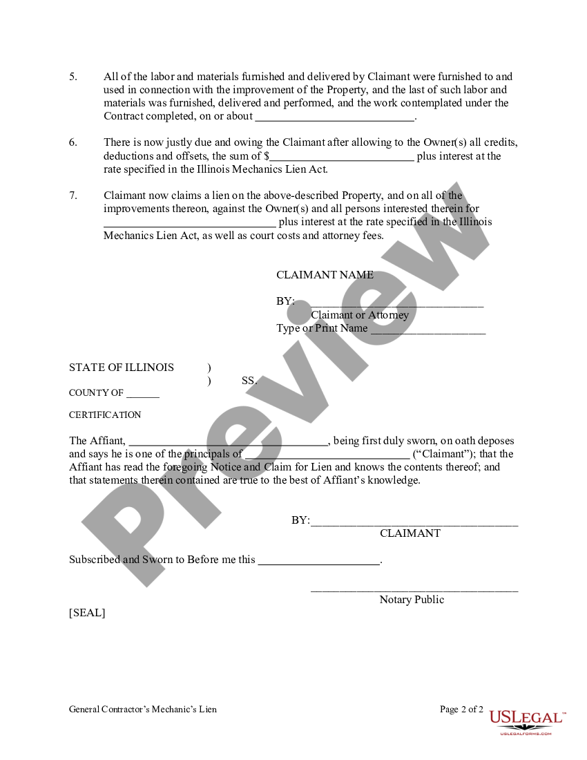 Illinois General Contractor's Lien - Notice of Lien - Mechanic Liens ...