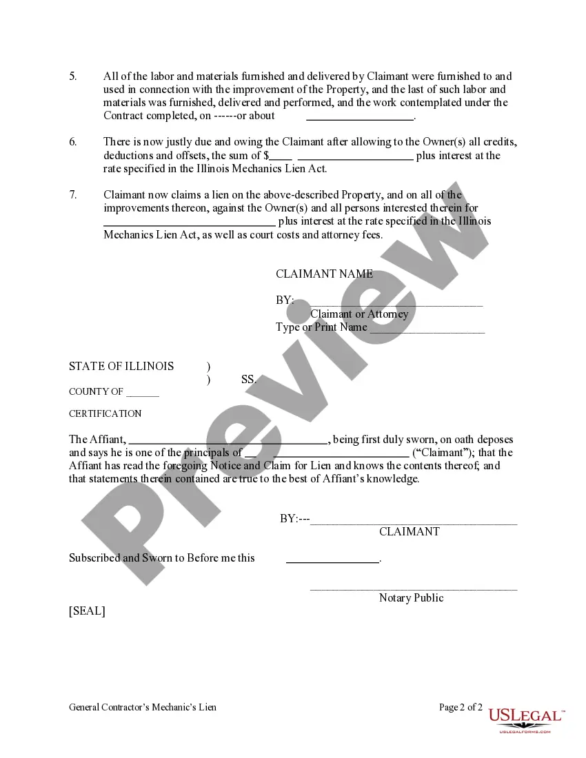 Preview General Contractor's Lien - Notice of Lien - Mechanic Liens - Individual