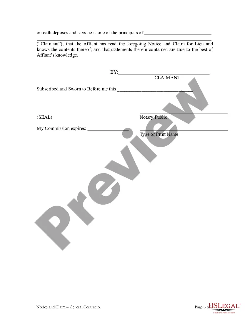 Preview General Contractor's Lien - Notice of Lien - Mechanic Liens - Corporation or LLC