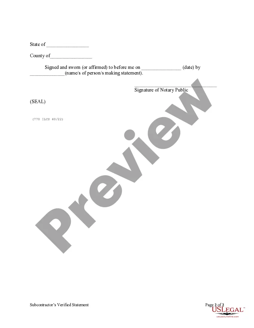 Preview Subcontractor's Verified Statement - Mechanic Liens - Individual