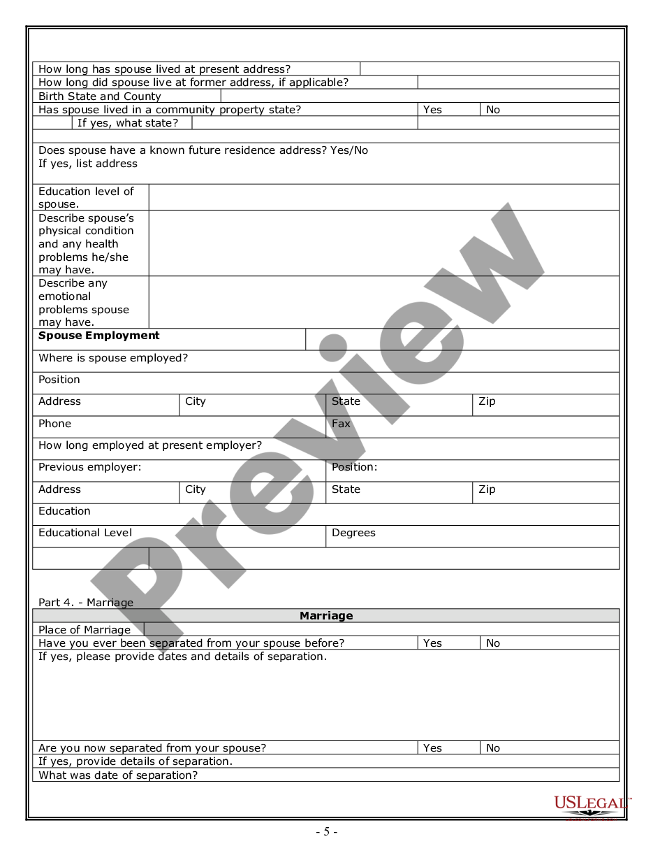 page 4 Divorce Worksheet and Law Summary for Contested or Uncontested Case of over 25 pages - Ideal Client Interview Form preview
