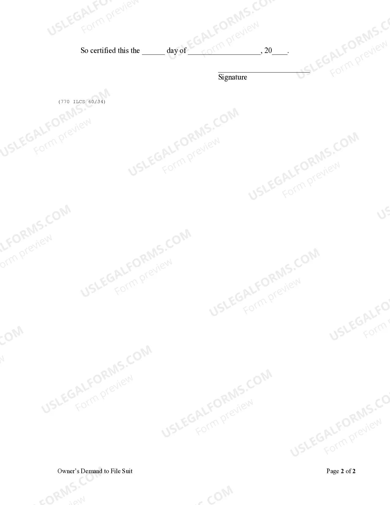 Preview Owner's Demand to File Suit - Mechanics Liens - Corporation or LLC