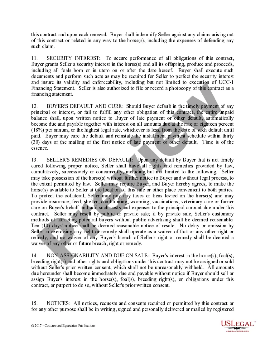 Get Installment Purchase and Security Agreement With Limited Warranties - Horse Equine Forms Preview Installment Purchase and Security Agreement With Limited Warranties - Horse Equine Forms