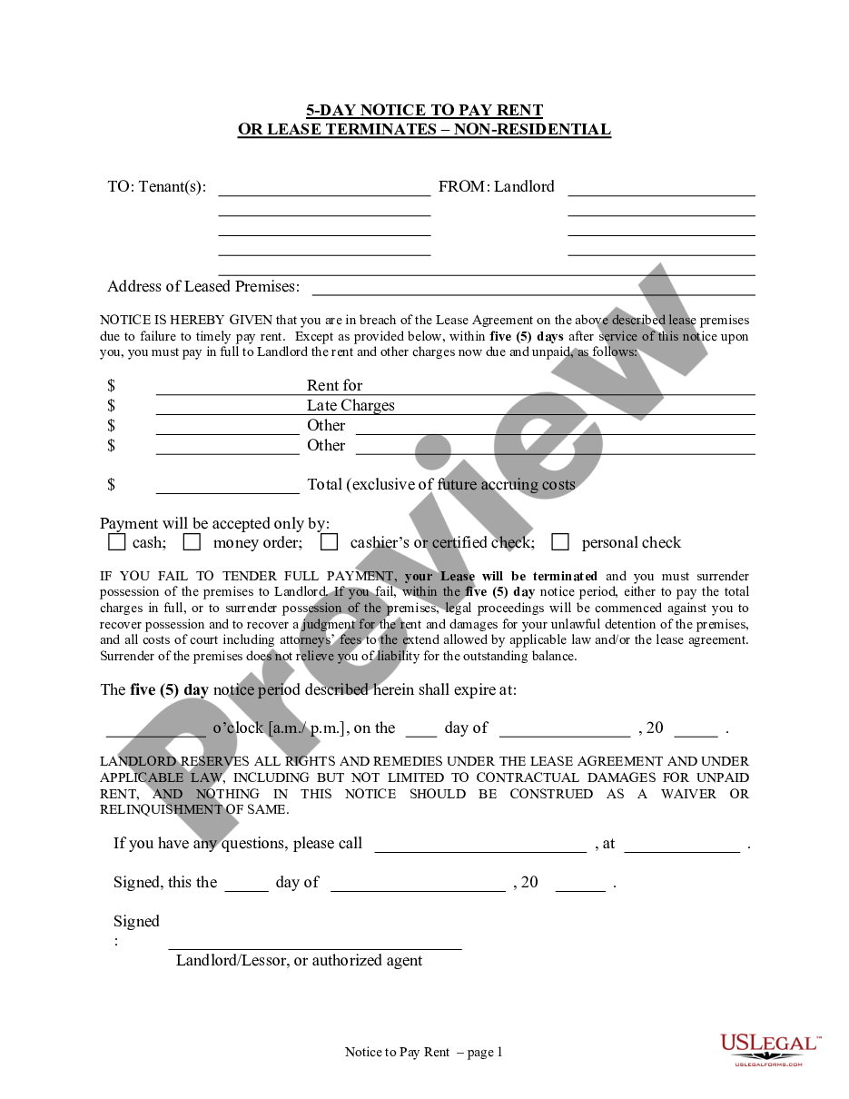 Illinois 5 Day Notice To Pay Rent Or Lease Terminates Illinois 5 Day Notice Us Legal Forms 8057