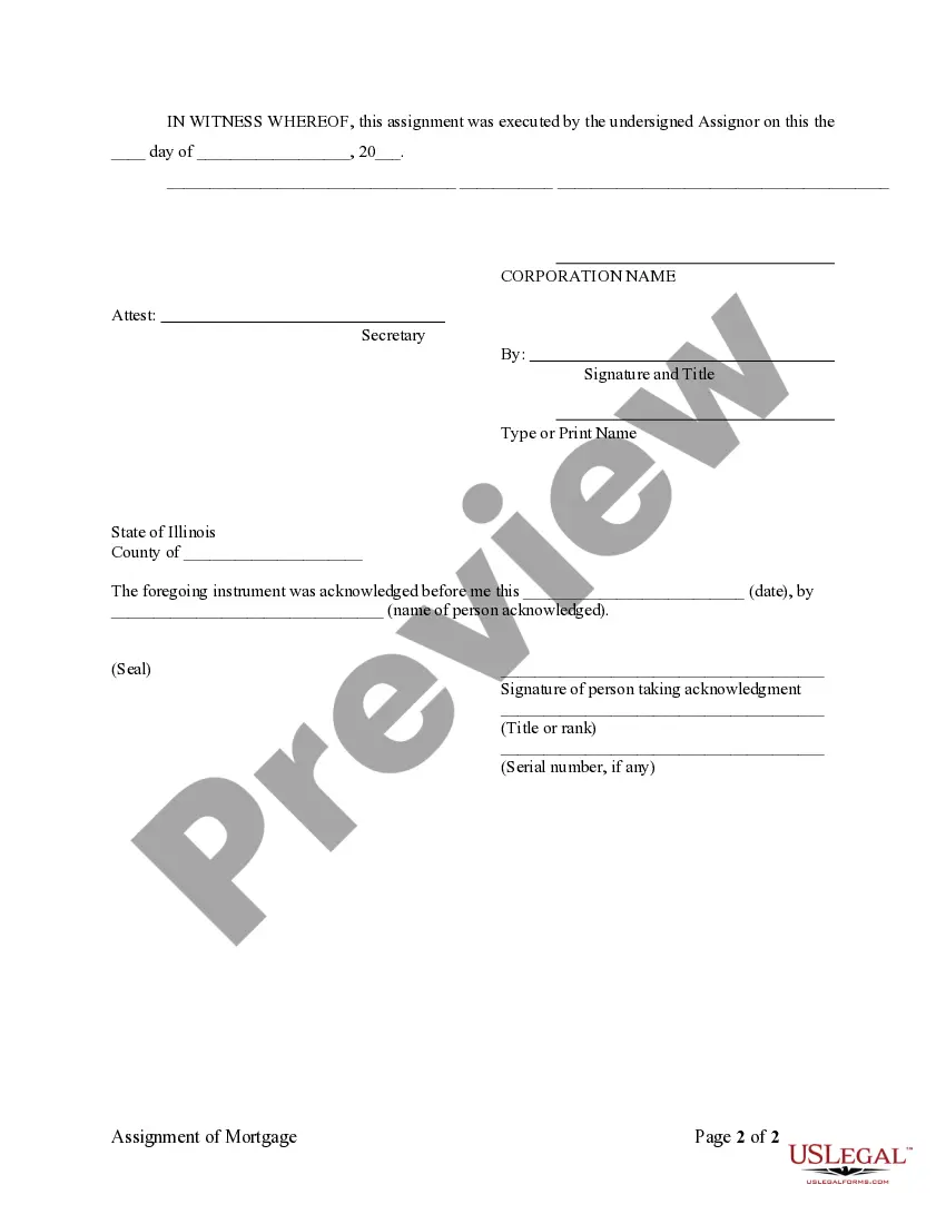 Preview Assignment of Mortgage by Corporate Mortgage Holder