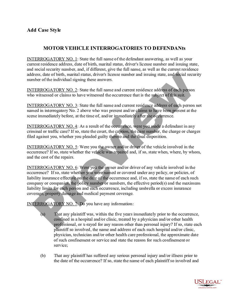 page 0 Motor Vehicle Interrogatories to Defendants preview
