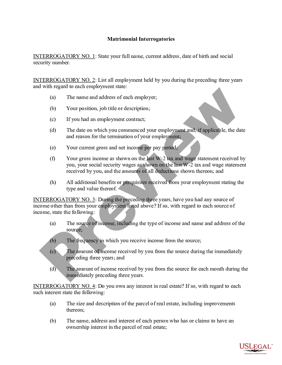 page 0 Matrimonial Interrogatories preview