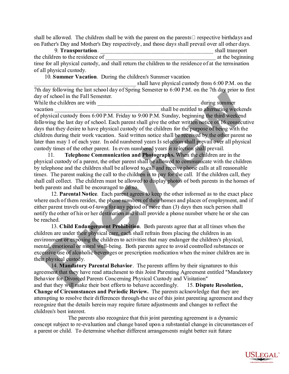 page 2 Joint Parenting Agreement preview
