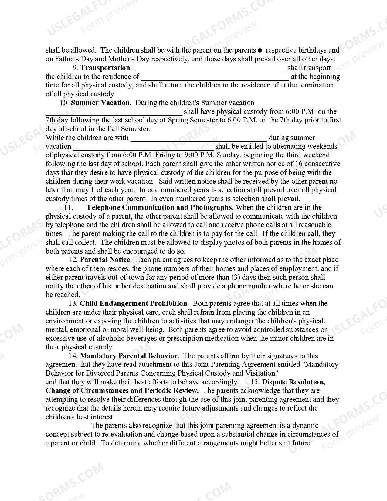 Preview Joint Parenting Agreement