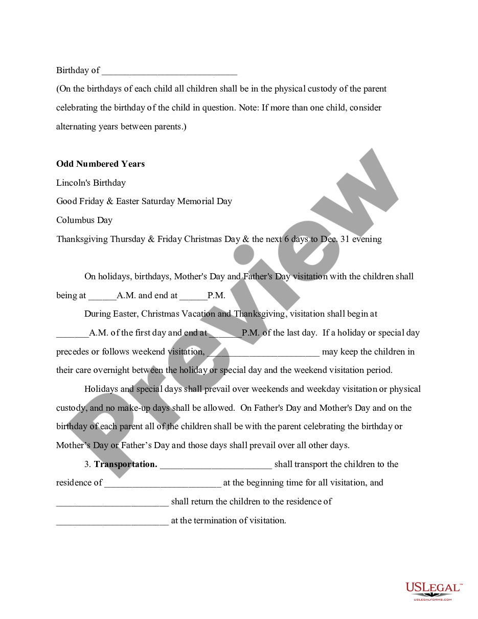 page 1 Sole Custody and Visitation Schedule preview