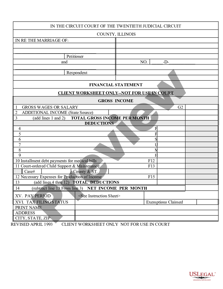 page 0 Financial Statement - Client Worksheet preview