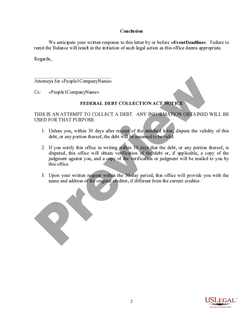 Preview Collection Letter - Consumer Debtor