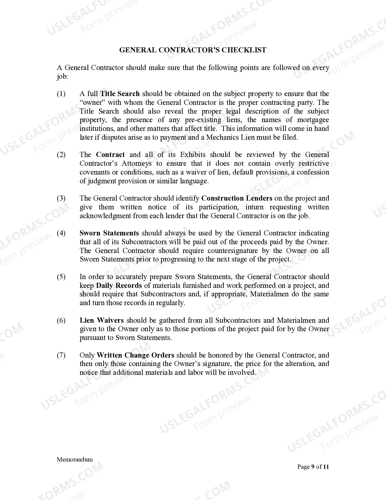Preview Memorandum to Illinois Contractors and Subcontractors - Critical dates and procedures to enforce Mechanics Lien rights and Exhibit to Memorandum